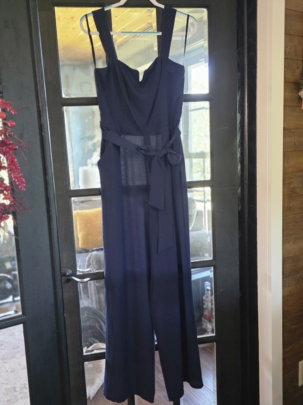 Chic Navy Wide-Leg Jumpsuit with Self-Tie Belt